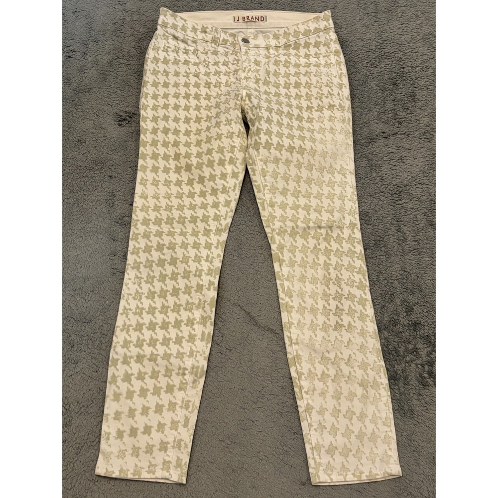 J BRAND Capri Pants Womens 26 White Green Geometric AOP Preppy Summer Casual